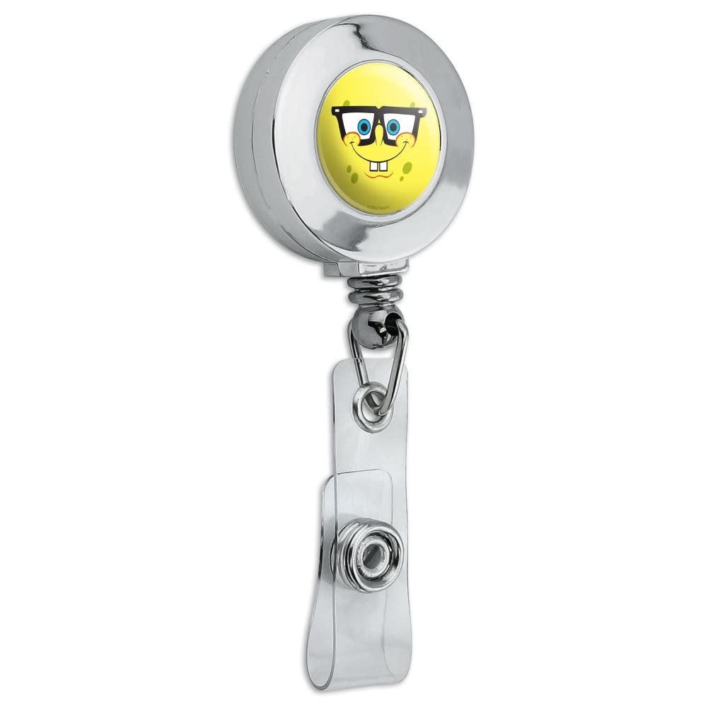 Spongebob Nerd Face Retractable ID Badge Reel Holder - Chrome Plated Metal Card Clip for Work, School, or Convention Security Access