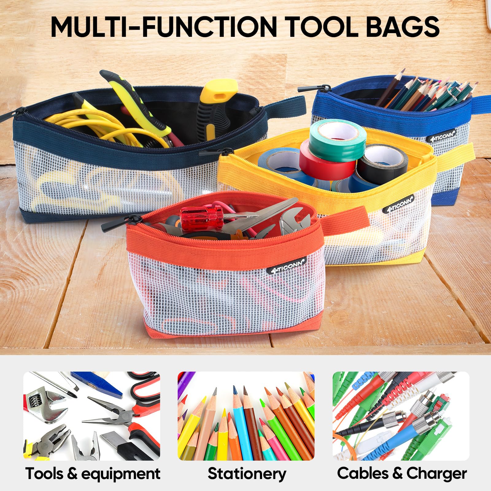 TICONN 1680D Oxford Small Tool Pouch with Zipper - 9-Piece Combo Set for Tool Organizers & Storage | Durable Utility Bag for Electricians, Plumbers & DIY Home Improvement Projects
