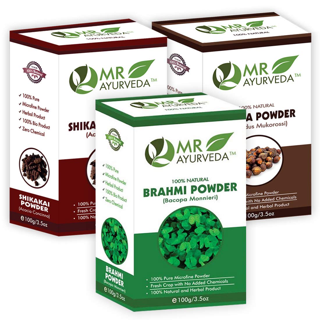 MR Ayurveda 100% Natural Herbal Hair Care Trio - Shikakai Powder, Brahmi Powder & Reetha Powder (3x100g) for Hair Growth, Dandruff & Scalp Health | Ayurvedic Treatment for Stronger, Shinier Hair at Home