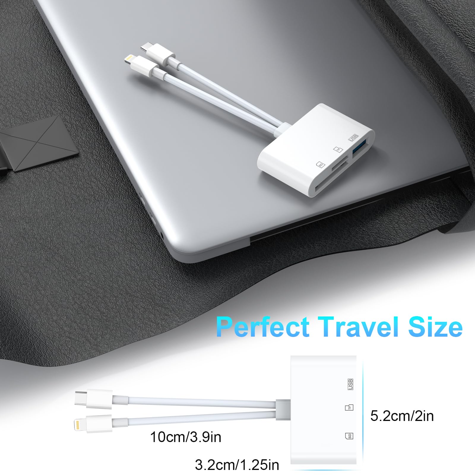 5-in-1 Lightning to USB Adapter with SD/TF Card Reader - Compatible with iPhone iPad MacBook Samsung Android Devices - Fast USB 3.0 Memory Card Reader for Photos Videos Transfer - Perfect for Travel Photography & File Backup (AP439)