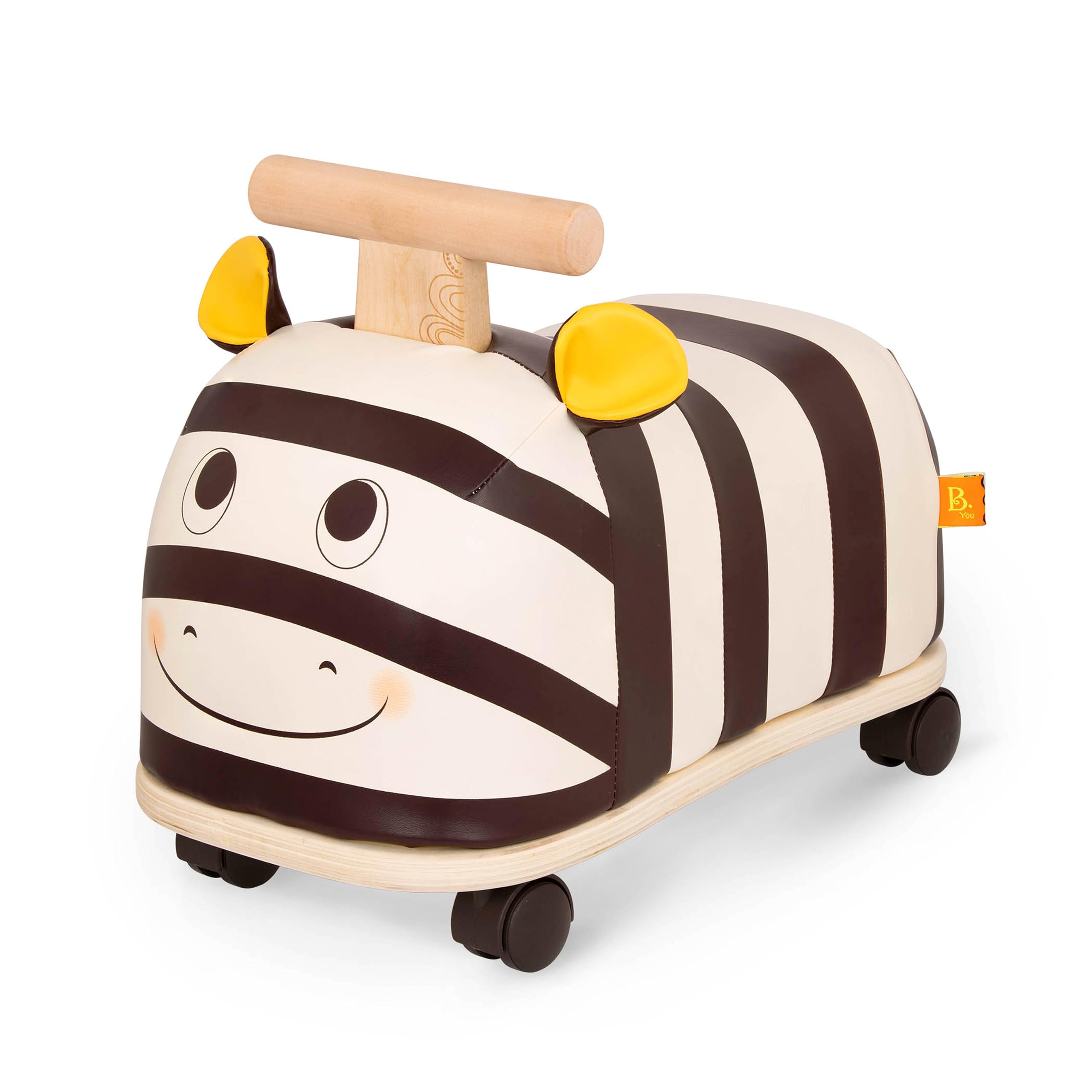 B. Toys Zippity Zebra Wooden Ride-On Toy for Toddlers 18+ Months - Soft Seat, Sturdy Design - Perfect for Indoor Play & Outdoor Adventures