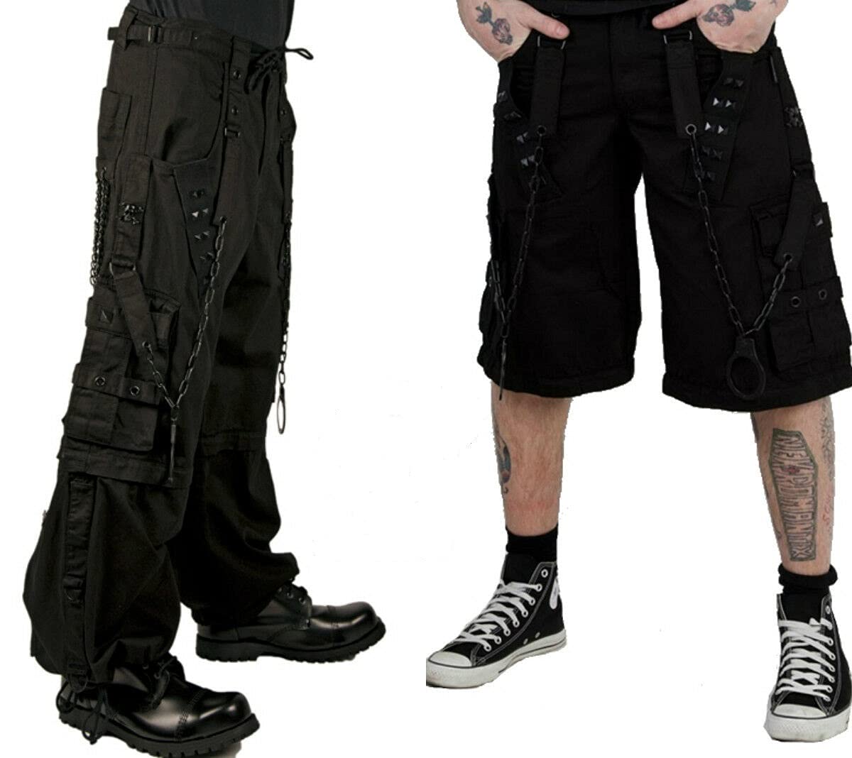Gothic Bondage Pants for Men - Punk Rock Skater Biker Cyber Emo Trouser Shorts | Alternative Fashion Streetwear | Perfect for Concerts, Halloween & Gothic Events (USA)