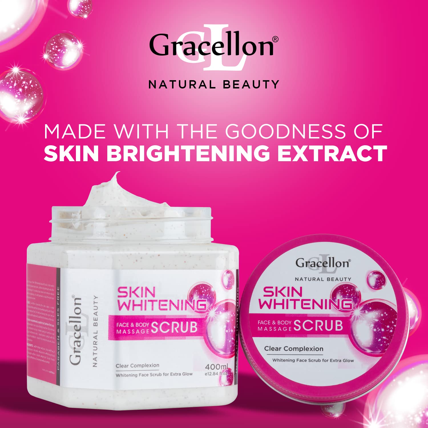 Gracellon Skin Whitening Face & Body Massage Scrub - Instant Exfoliation for Brighter Skin, Even Skin Tone - Paraben & SLES Free - Perfect for Daily Skincare & Spa Treatments