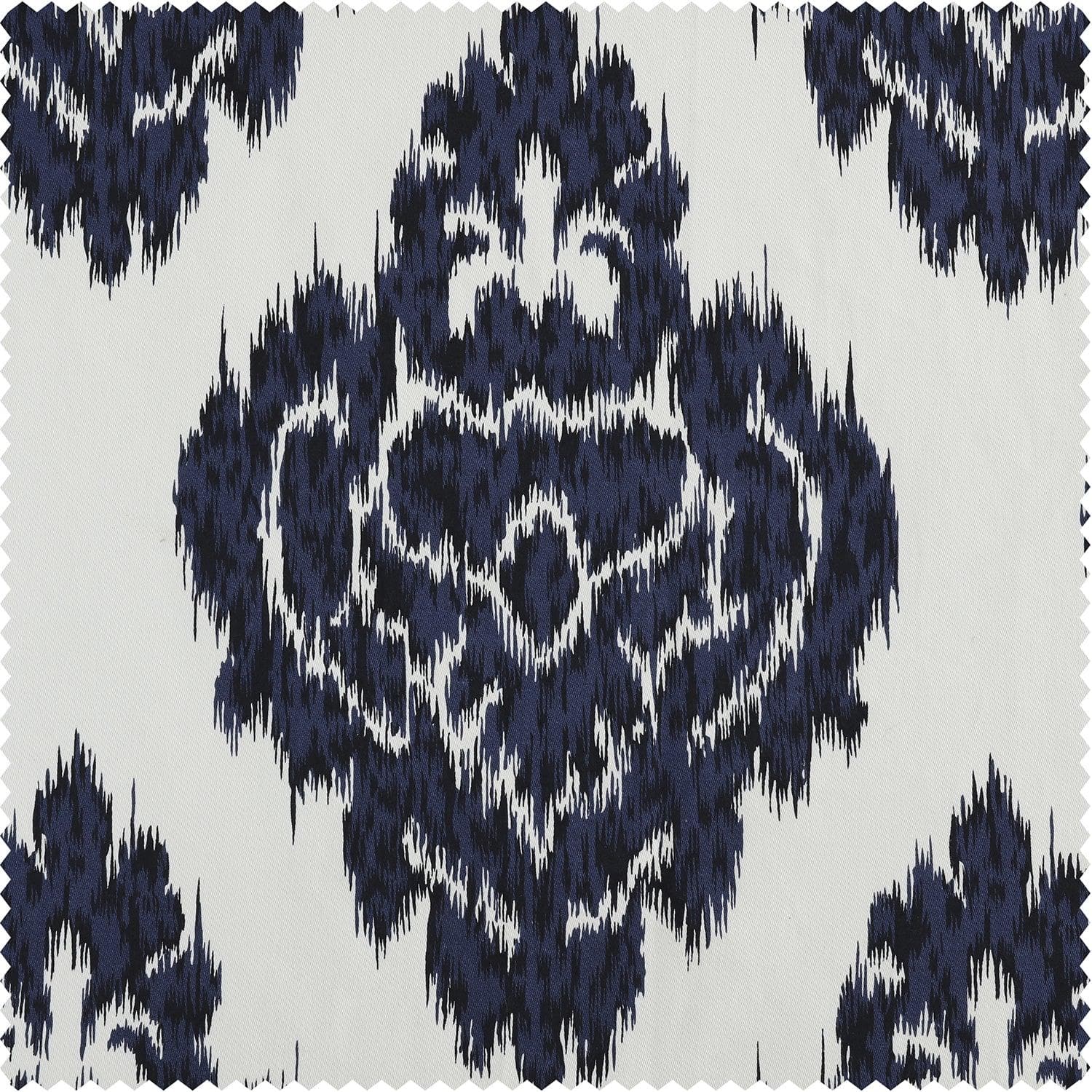 Blue Ikat Damask Printed Cotton Fabric Swatch - Perfect for Upholstery, Quilting, and DIY Home Decor Projects