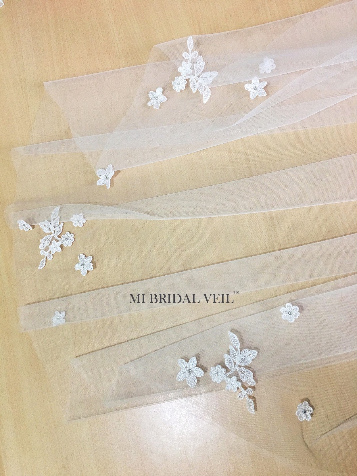 Elegant Lace Wedding Veil with Crystal Embellishments - Fingertip Length Bridal Veil for Romantic Ceremonies & Photo Shoots | Soft Petal Design for Brides & Formal Events