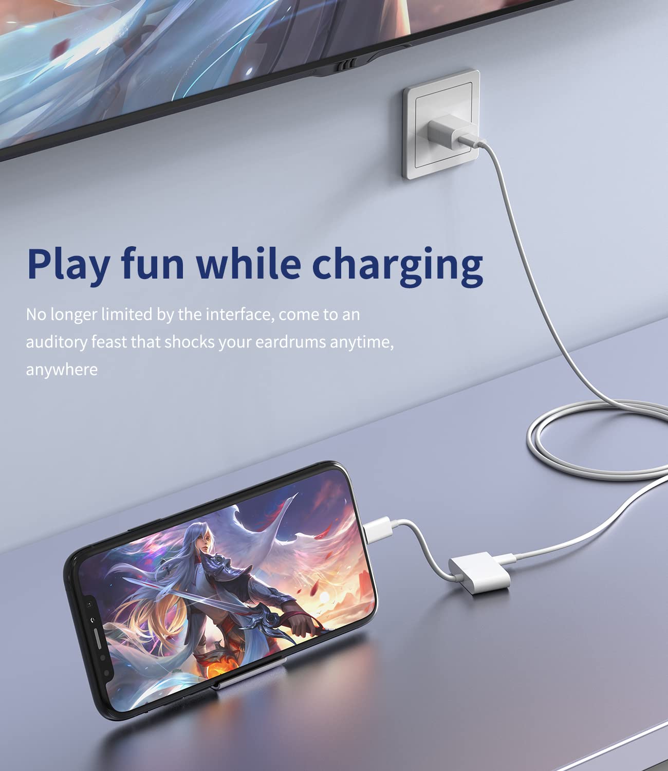 2 Pack iPhone Lightning to 3.5mm Headphone Adapter & USB Splitter - 3-in-1 Audio Charger Dongle Compatible with iPhone 14/13/12/11/X/8/7/SE - Perfect for Gaming, Music & Charging Simultaneously