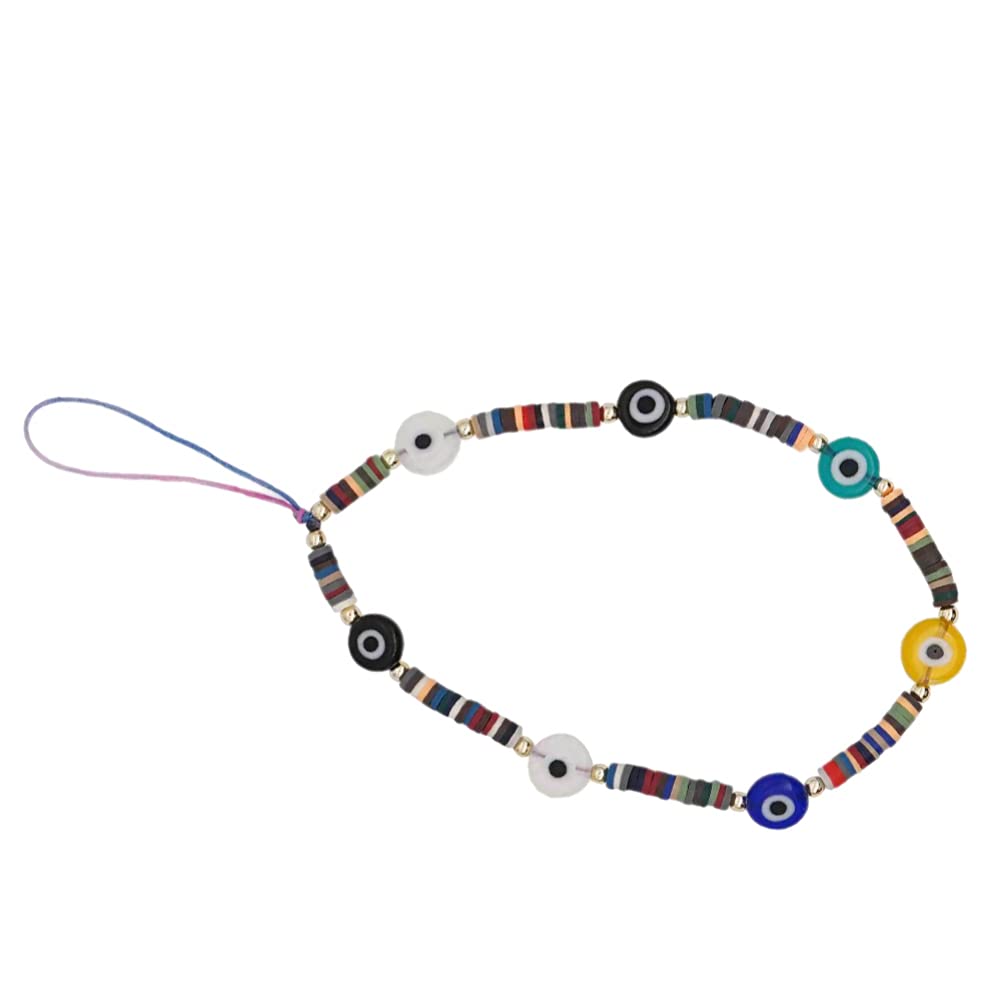 Evil Eye Phone Lanyard with Polymer Clay Beads - Y2K Boho Wrist Strap for Cell Phone, Demon Eye Keychain - Perfect for Festival, Rave, and Everyday Protection Accessory
