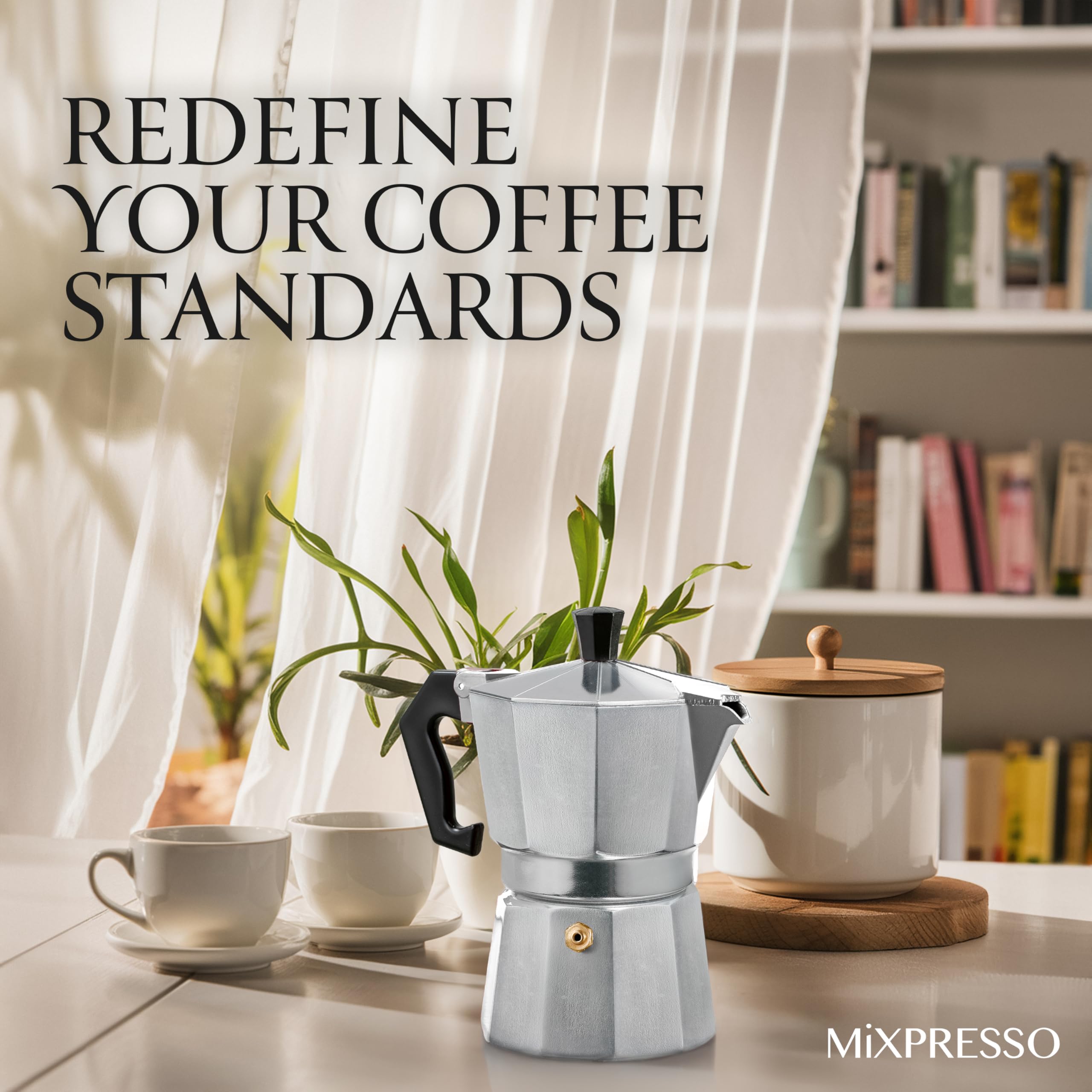 Mixpresso 3-Cup Stovetop Espresso Maker - Italian Moka Pot for Gas & Electric Stoves, Perfect for Home, Office & Camping - Brews 5oz Rich Cuban Coffee & Espresso