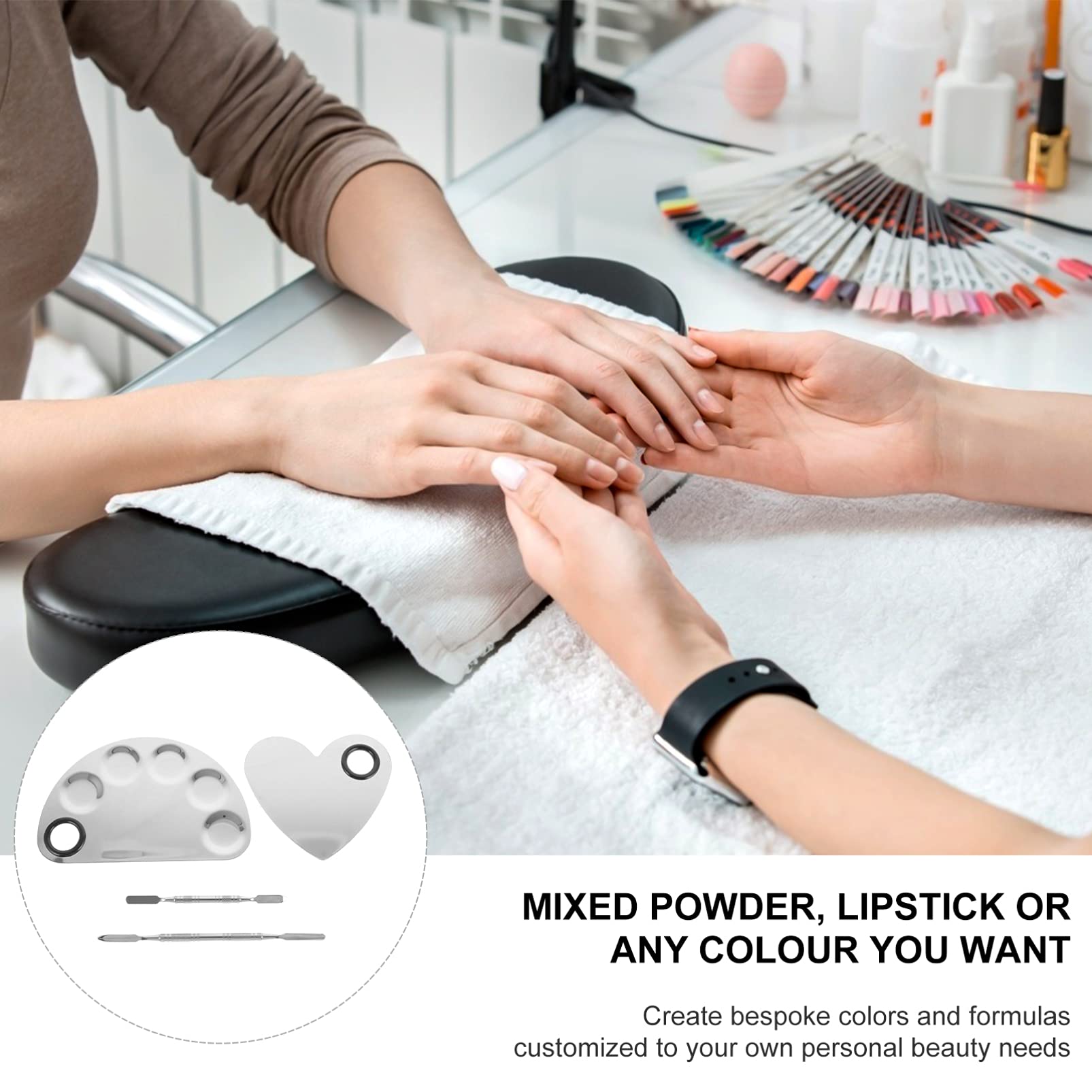Beaupretty Makeup Palette Set - 4Pcs Stainless Steel Nail Art & Foundation Mixing Tools for Professional Makeup Artists