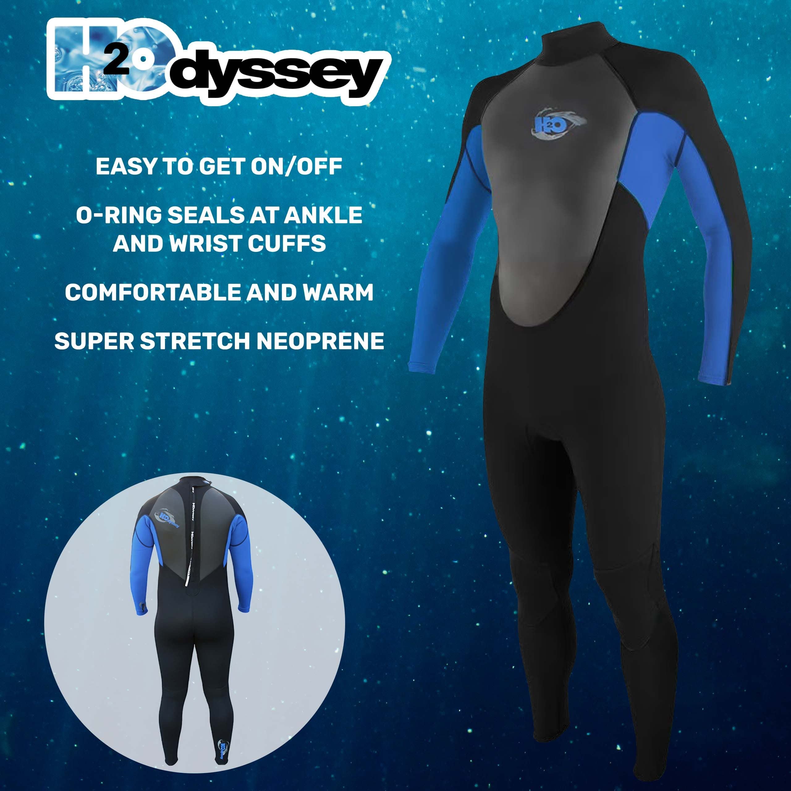 H2Odyssey Momentum 4/3mm Men's Wetsuit - Long Sleeve Neoprene Swimsuit for Surfing, Scuba Diving & Water Sports - 4-Way Stretch Material - Perfect for Cold Water Surfing, Spearfishing & Deep Sea Adventures