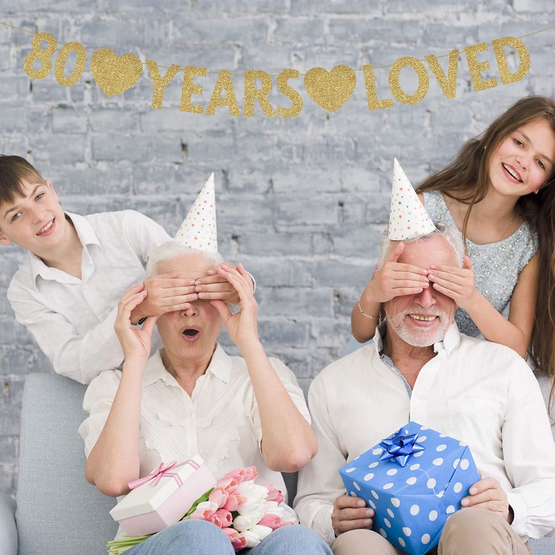 Gold 80th Birthday Banner - Glitter Happy 80 Year Party Decorations & Supplies for Anniversary Celebrations, Retirement Parties, and Milestone Events