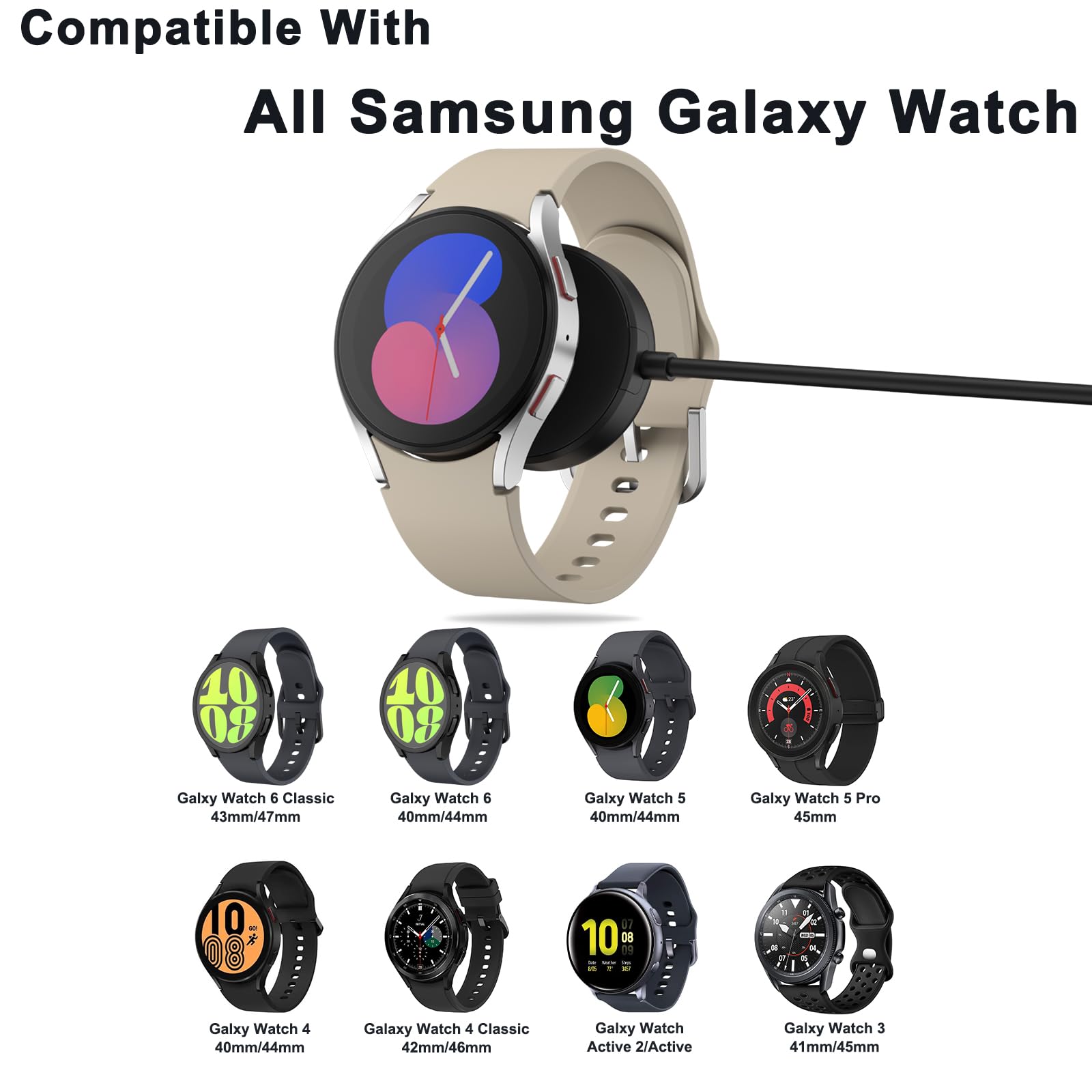Samsung Galaxy Watch Charger - Compatible with Watch FE/Ultra/7/5/5 Pro/4/4 Classic/6/6 Classic/Active 2/3 | 3.3ft USB Replacement Charging Cable for Samsung Smartwatch | Perfect for Home, Office & Travel Use