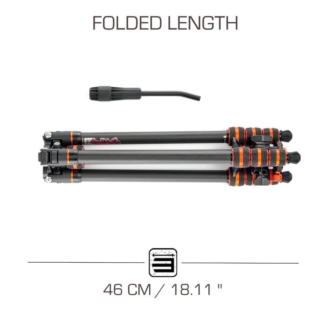 3 Legged Thing Billy Carbon Fiber Video Tripod Kit - Lightweight Travel Tripod for DSLR & Mirrorless Cameras (Lava Black/Orange) | Perfect for Vlogging, Photography & Outdoor Adventures
