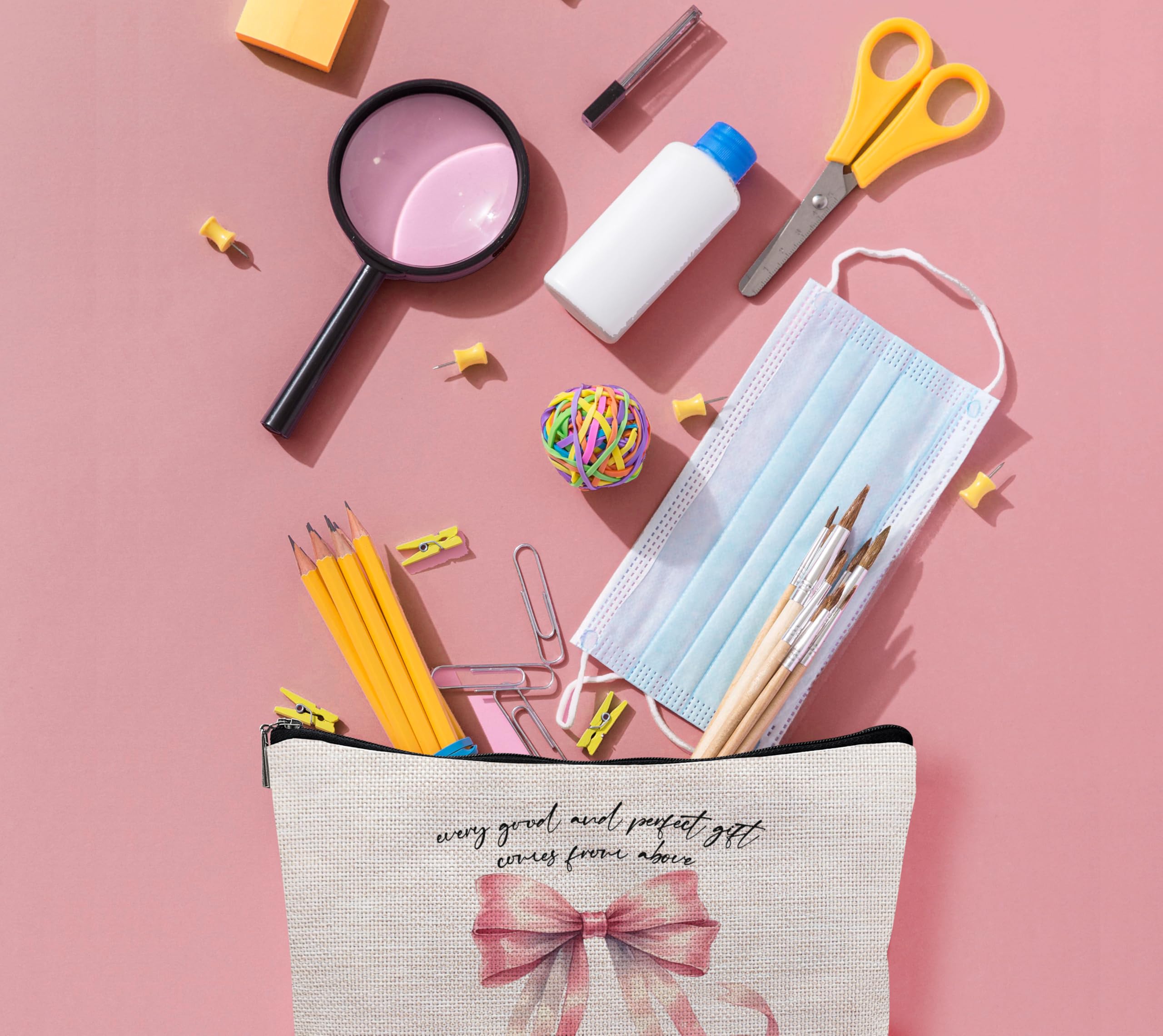 Pink Christian Makeup Bag with Bible Verse - Religious Gifts for Women - Perfect for Church & Travel