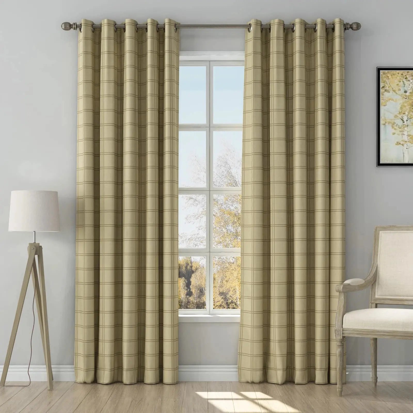 Stefana Silver Print Linen Curtains with Grommet Top - Elegant Window Drapes for Living Room, Bedroom & Dining Room Decor