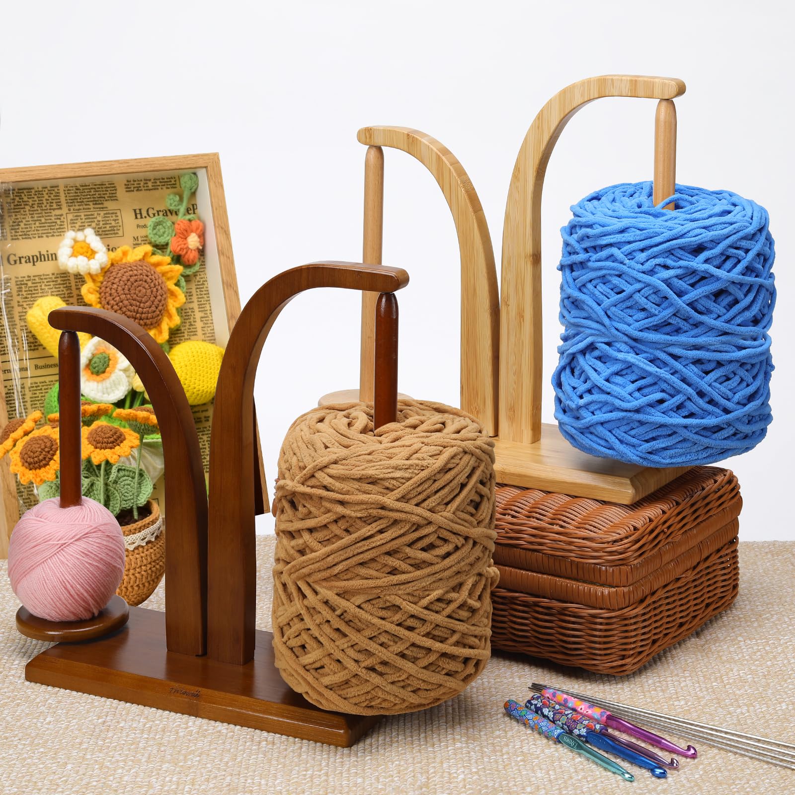 Artowell Wooden Yarn Holder with 2 Spindles - Premium Yarn Spinner for Knitting & Crocheting - Bamboo Wool Storage Organizer - Perfect Gift for Knitting Enthusiasts - Ideal for Home Crafting, DIY Projects & Yarn Management