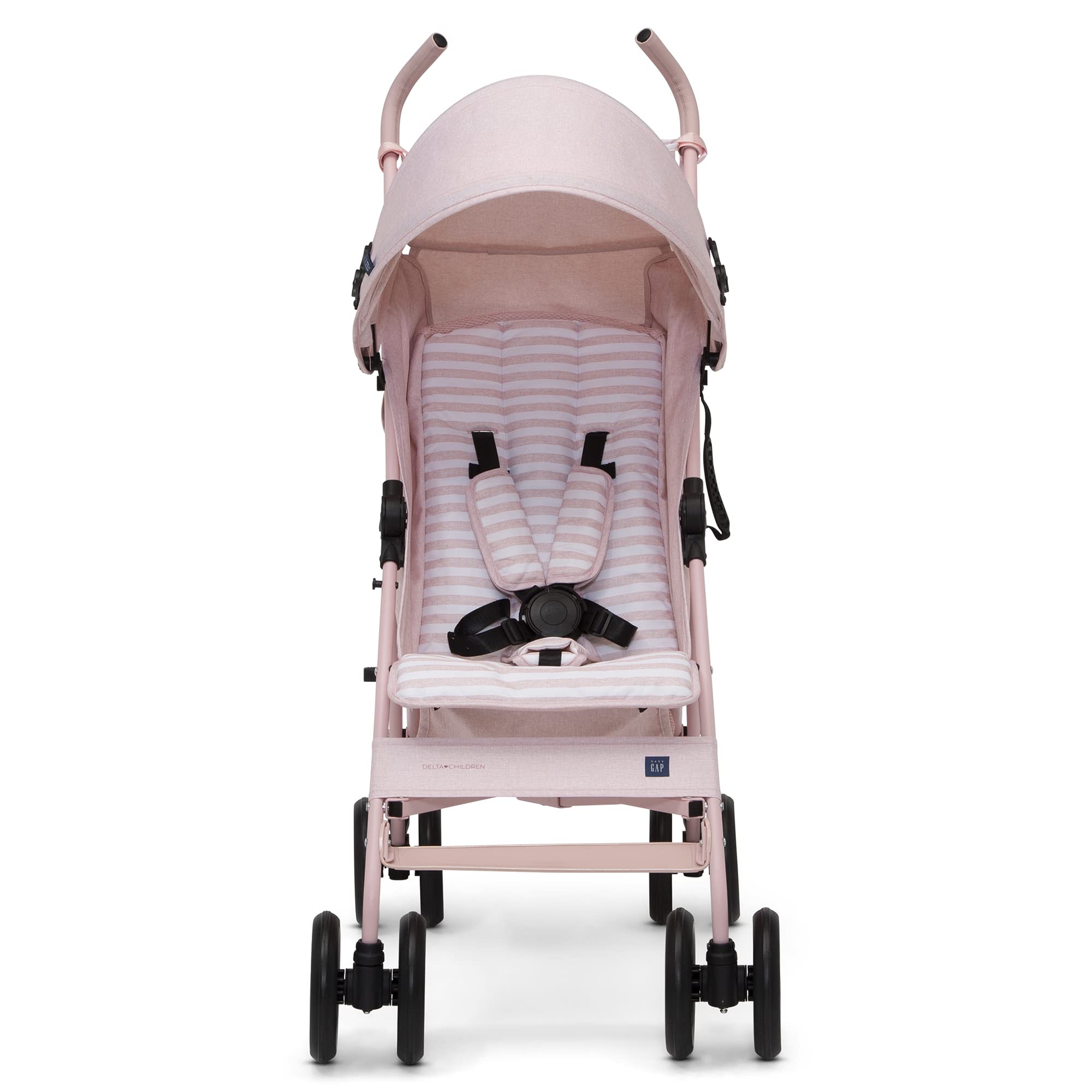 BabyGap Classic Lightweight Stroller with Recline - Compact Foldable Travel Stroller with Removable Parent Organizer - Eco-Friendly Sustainable Baby Stroller in Pink Stripes - Perfect for Newborns, Toddlers & Air Travel
