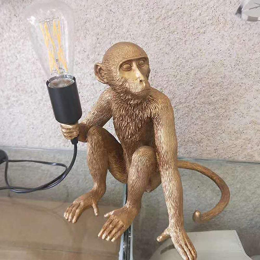 LOYALHEARTDY Modern Monkey Table Lamp - Resin Sitting Monkey Desk Light for Living Room, Bedroom, Office & Dorm Decor - Gold Accent Lighting for Study, Reading & Nightstand Use