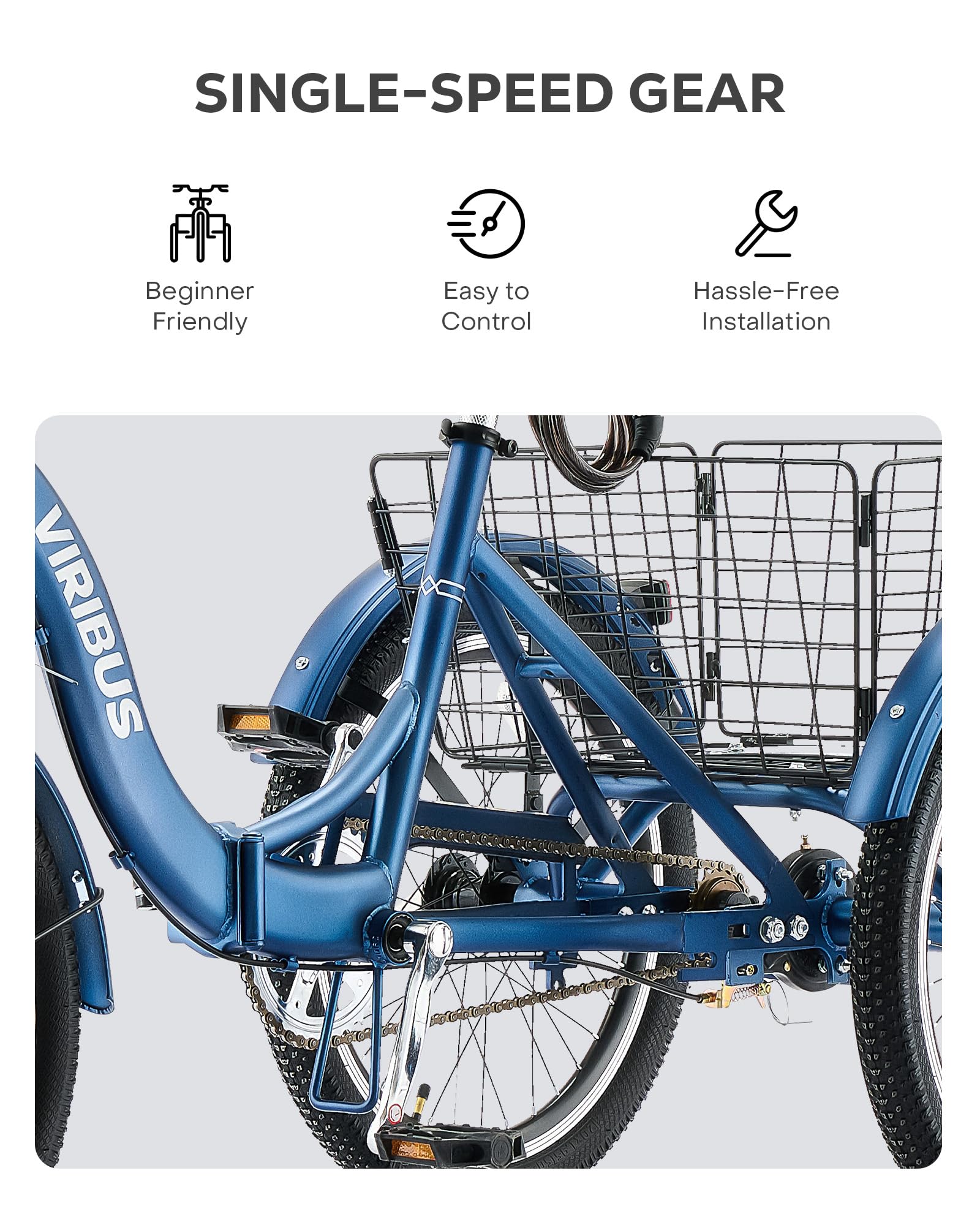 Viribus 20 Inch Folding Adult Tricycle - 1 or 7 Speed 3 Wheel Bike with Lock, Foldable Trike for Men, Women & Seniors (330lb Capacity) - Perfect for Commuting, Shopping & Leisure Rides