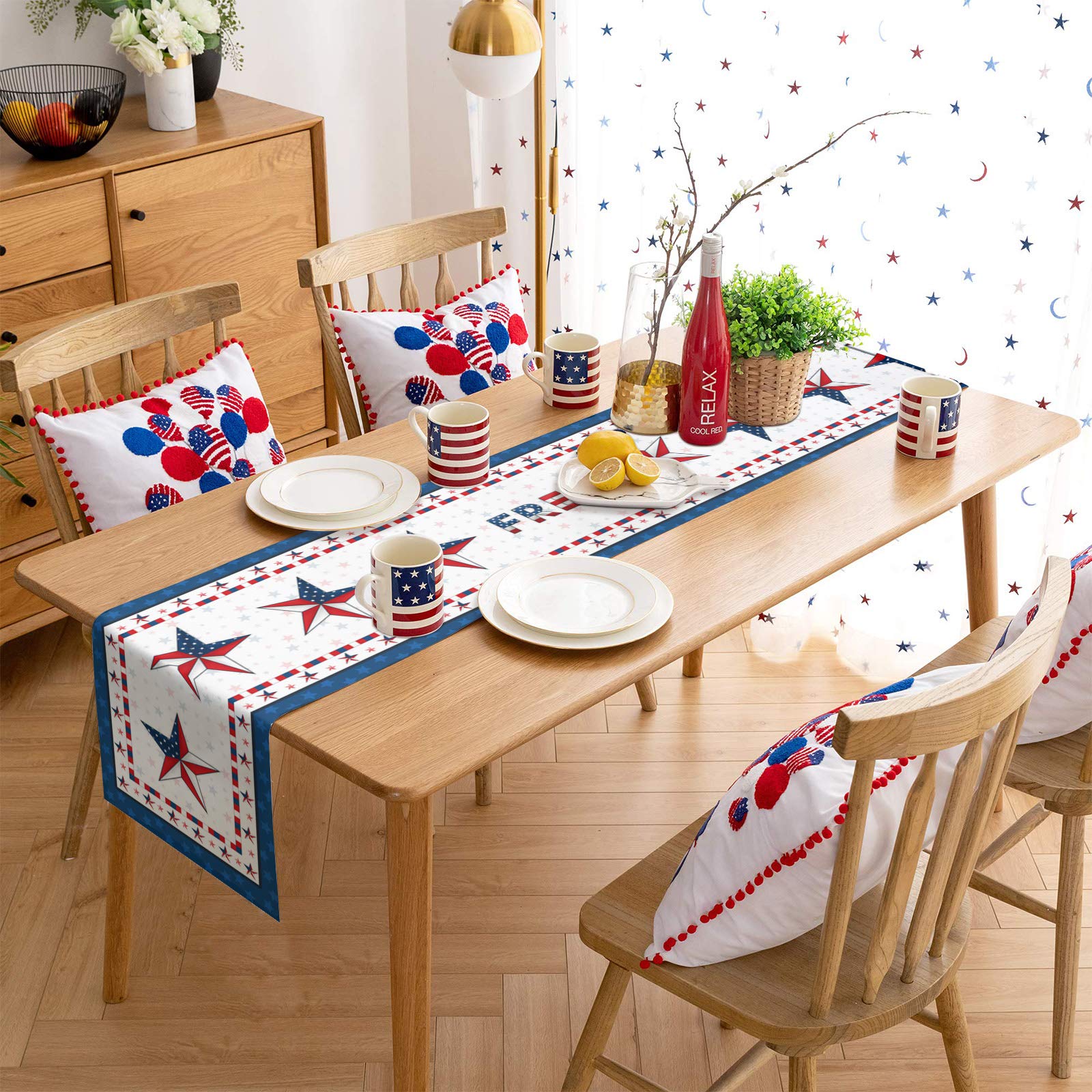 4th of July Table Runner - 120 Inch Long Patriotic Table Decor, American Flag Star Red White Blue Independence Day Table Scarf for Wedding, Party, Banquet, Coffee Table & Home Decoration | Perfect for Holiday Celebrations & Patriotic Events