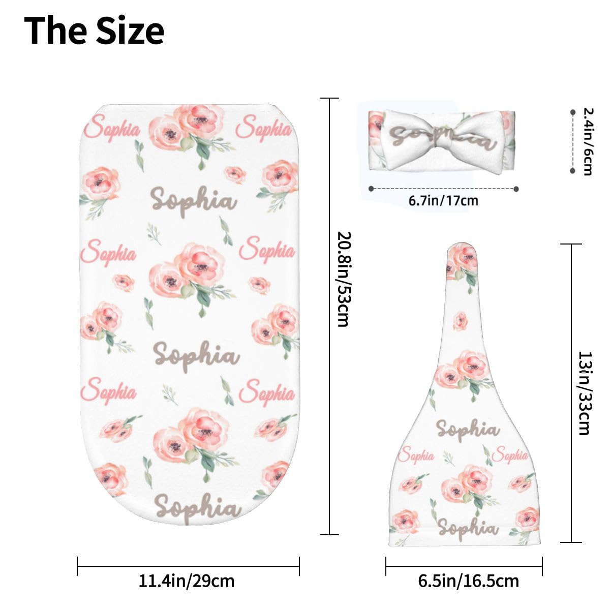 Personalized Baby Blankets with Hat for Girls & Boys - Custom Name Embroidered Swaddle Blanket for Newborn Gifts, Baby Shower, Christening & Nursery Decor