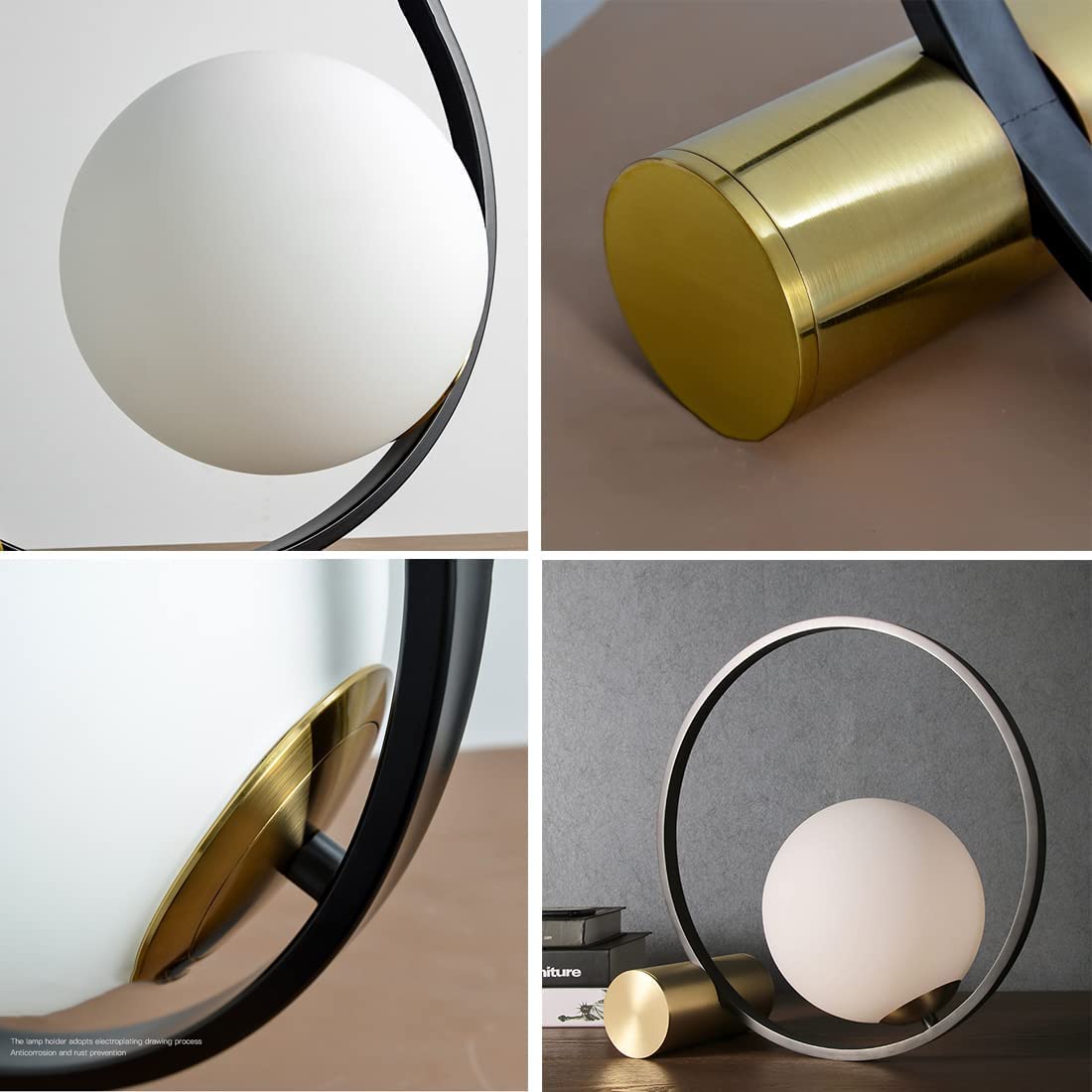 Gold Mid Century Modern Glass Table Lamp - Handblown Glass Orb Shade, Plug-in Nightstand & Desk Lamp for Bedroom, Office, Library - Perfect for Reading, Working & Home Decor