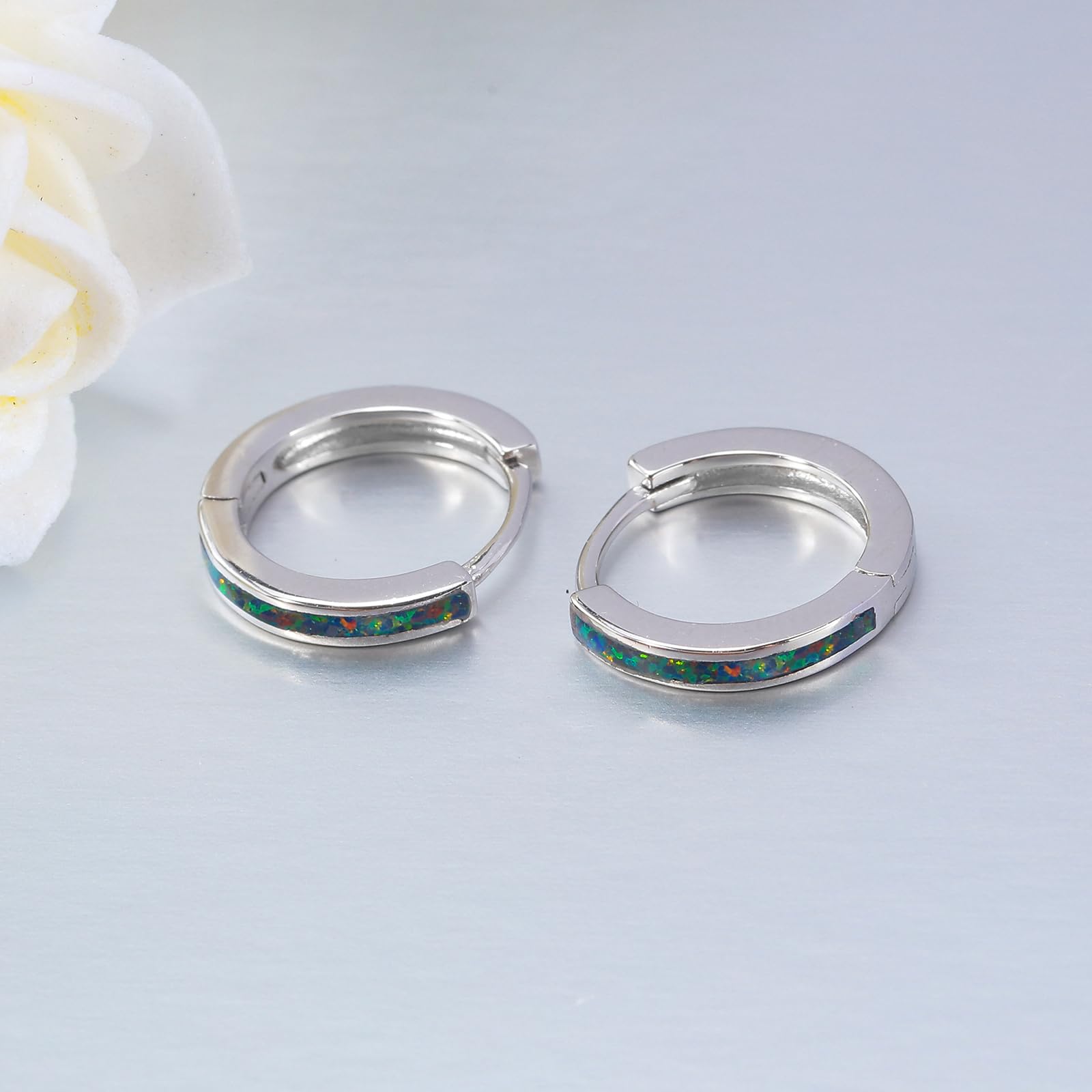 CiNily Sterling Silver Hoop Earrings - 12mm Tiny Opal Huggie Earrings for Women | Lightweight Dainty Mini Hoops | Hypoallergenic Cartilage Piercing Jewelry | Perfect for Everyday Wear, Gifts & Special Occasions