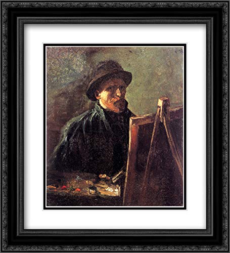 Vincent van Gogh Portrait With Dark Felt Hat At The Easel - 20x22 Inch Black Ornate Framed Museum Art Print with Double Matting | Wall Decor for Living Room, Office & Gallery Display