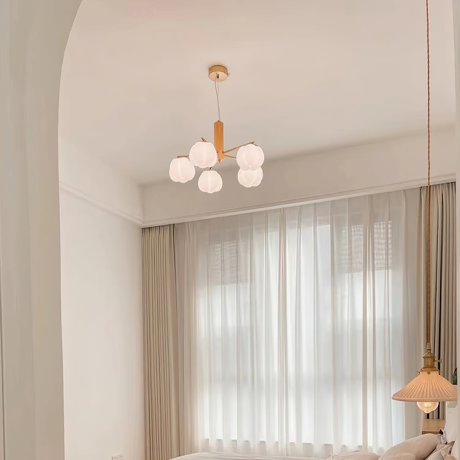 Handmade Cotton Ball Chandelier - Elegant Boho Home Decor for Bedroom, Nursery & Wedding | Soft Lighting Fixture with Natural Cotton Accents