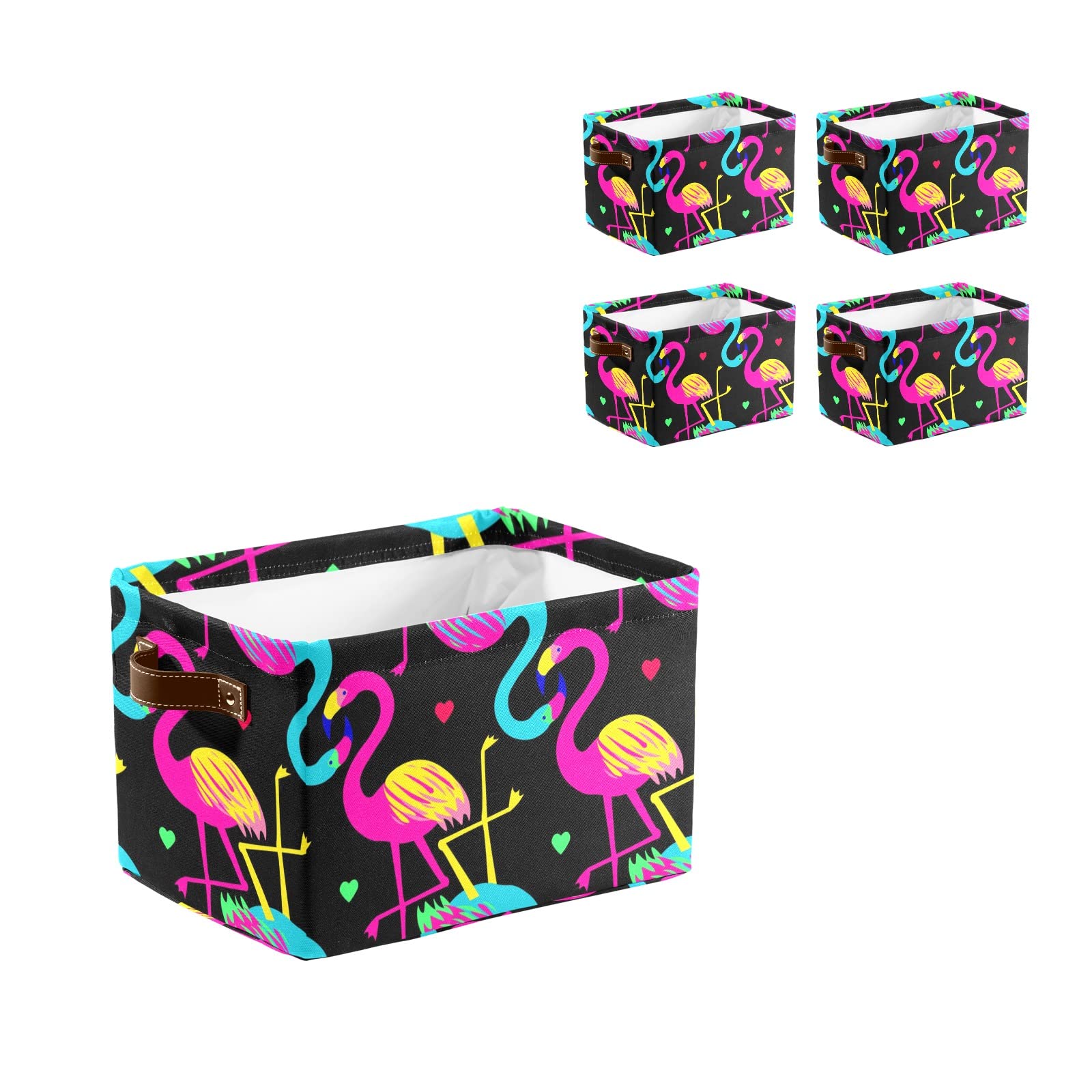Collapsible Storage Bin with Handle - Tropical Hawaiian Flamingo Design, Foldable Organizer Basket for Clothes, Toys, Pet Supplies & Nursery Items | Perfect for Closet, Bedroom, Kids Room & Home Organization