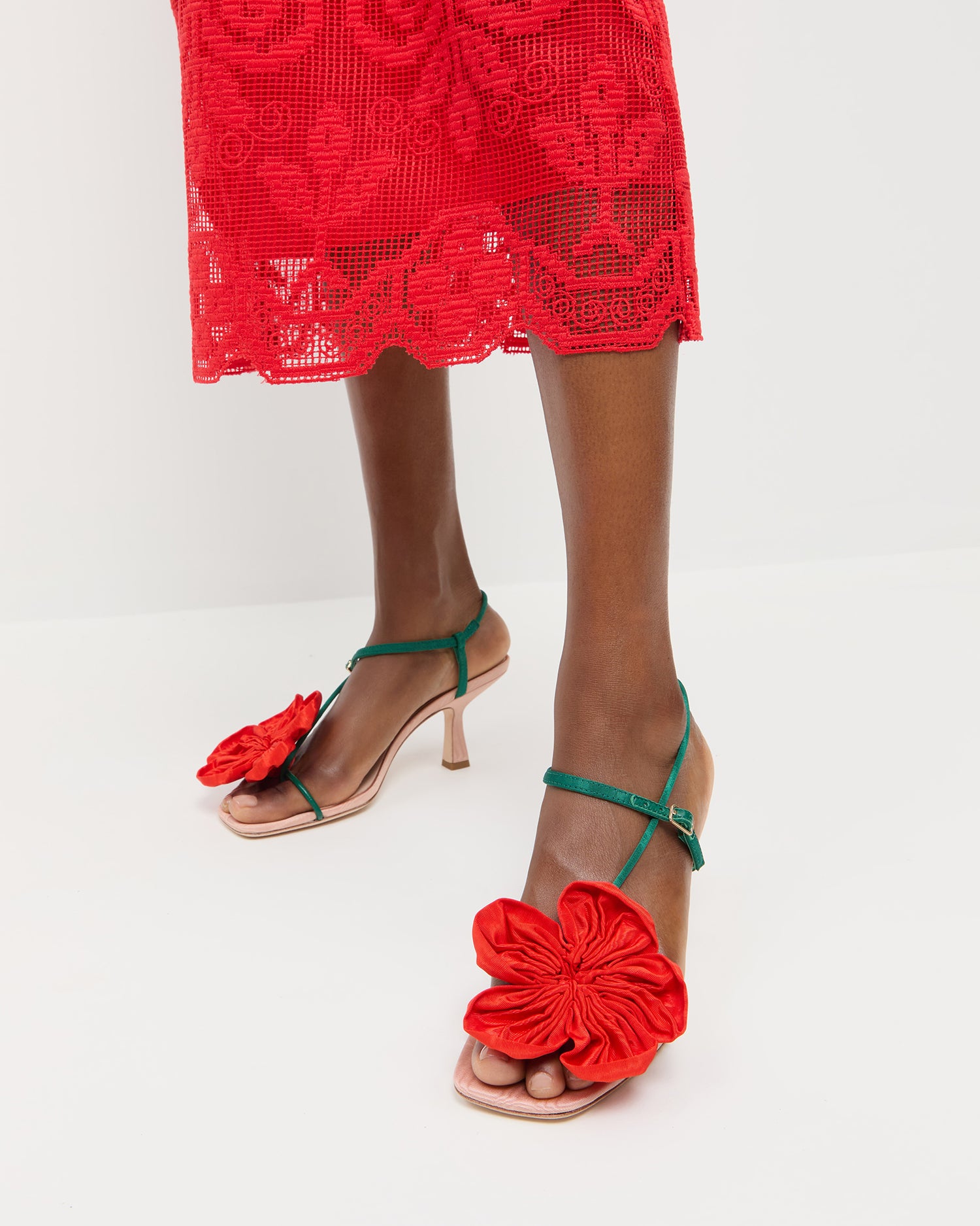 Frank Red/Green Moiré Flower Sandals for Women - Comfortable Summer Beach Sandals with Floral Design - Perfect for Vacation, Poolside, and Casual Outings