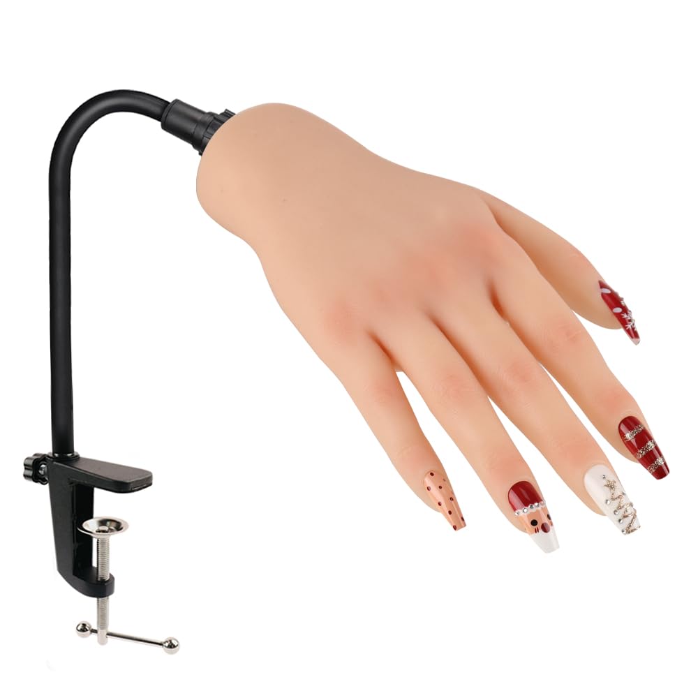 Acrylic Nail Practice Hand with Stand - Soft Silicone Mannequin Hand for Nail Art Training, Bendable Fake Hand for Beginners & Professionals - Perfect for Salon Practice & Home Nail Art DIY