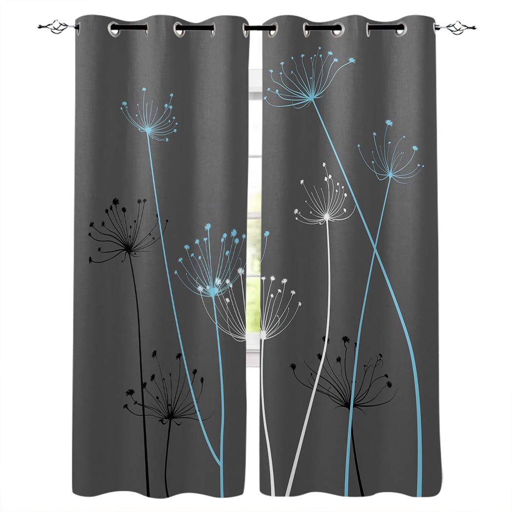 Grey Thistle Dandelion Grommet Curtains 27.5x39