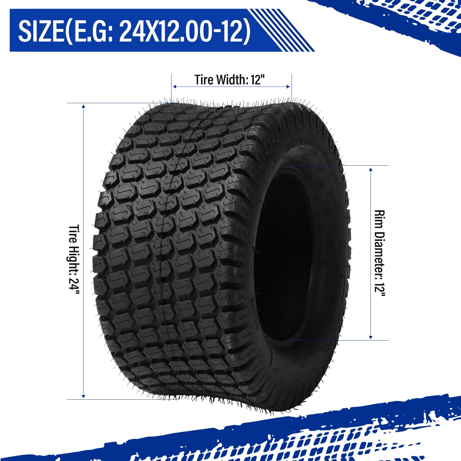 24x12-12 8PR Lawn & Garden Tractor Tires - Heavy Duty 24x12x12 Golf Cart Tires (Set of 2) - Perfect for Mowing, Landscaping & Golf Course Maintenance