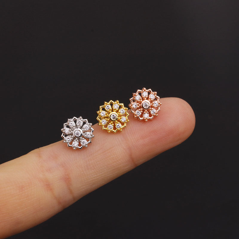 20G Cartilage Tiny Stud Earrings - Moon & Flower Design Hypoallergenic Stainless Steel Earrings for Women | Perfect for Daily Wear, Parties & Gifts