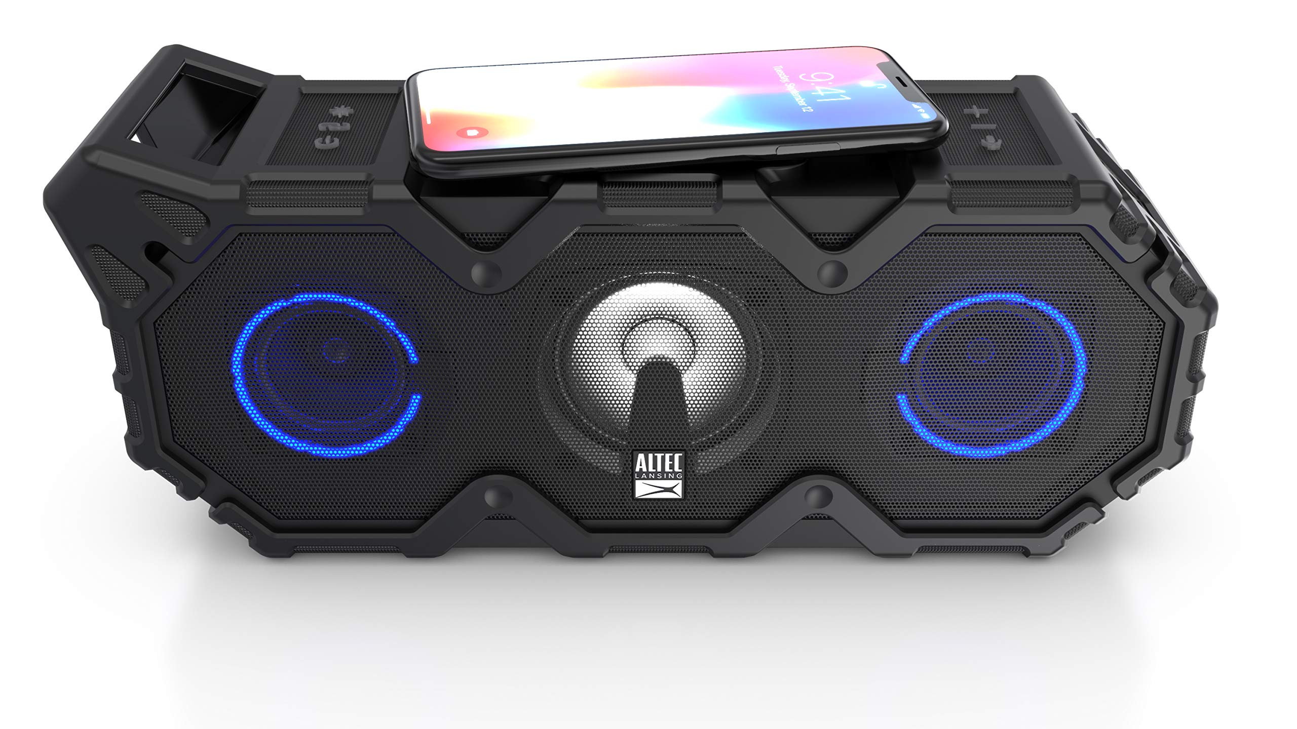 Altec Lansing Super Lifejacket Jolt - IP67 Waterproof Bluetooth Speaker with Qi Wireless Charging | Shockproof, Portable Speaker with Customizable LED Lights | Perfect for Beach, Pool, Camping & Outdoor Adventures