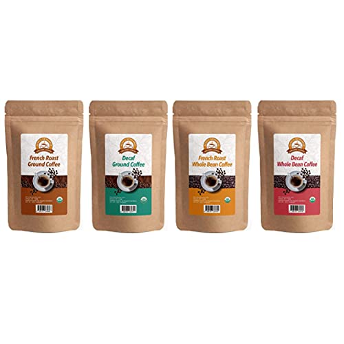 Organic Acid-Free Coffee Beans 12oz Bag - Variety Pack for Home Brewing, Office & Camping Use