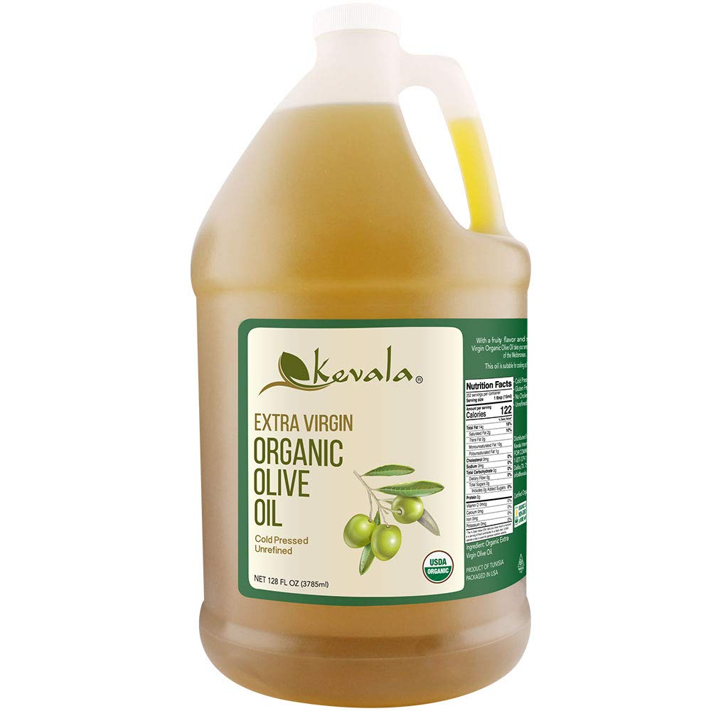 Kevala Organic Extra Virgin Olive Oil – 128 fl oz (1 Gallon) – Cold Pressed, Unrefined – USDA Certified Organic – Perfect for Cooking, Salad Dressings & Healthy Recipes