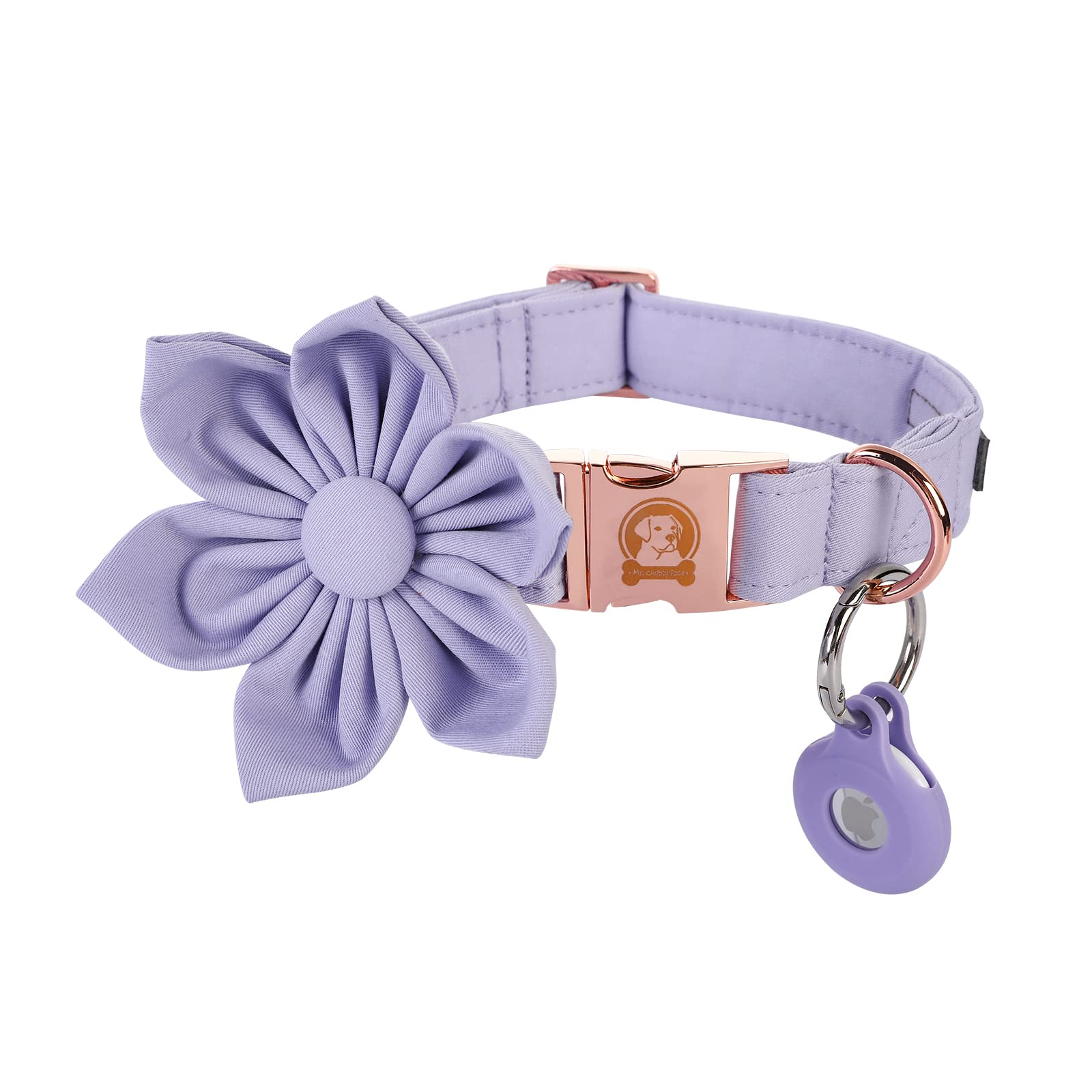 Mr.Chubbyface Flower Dog Collar with AirTag Holder - Stylish & Secure Collar for Small Medium Large Dogs - Perfect for Spring Summer Walks & Outdoor Adventures