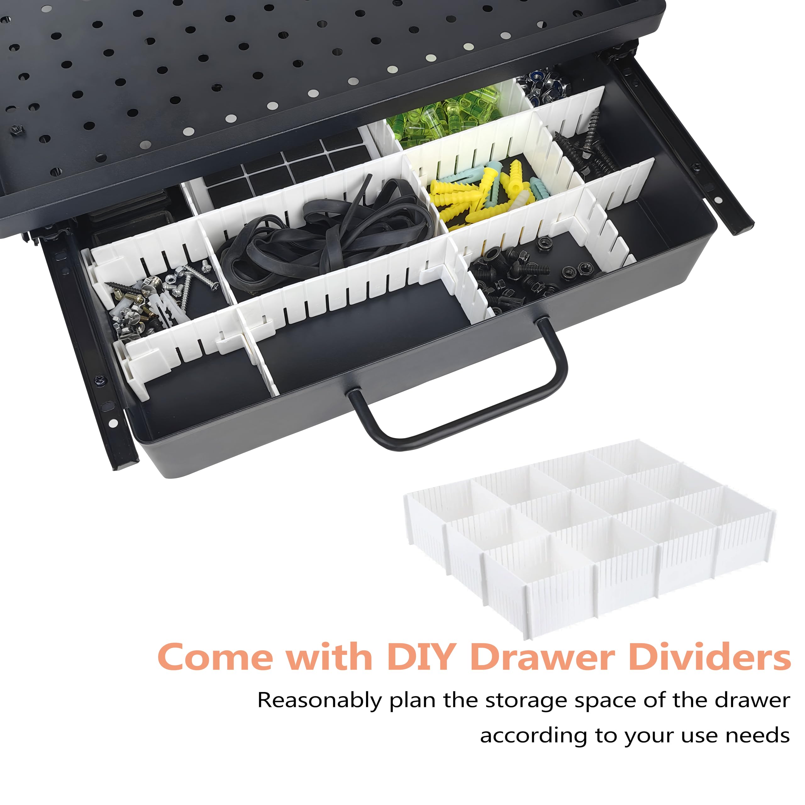 Heavy-Duty Power Tool Organizer Cart with 8-Outlet Charging Station | Mobile Tool Storage with DIY Drawer, Wheels & Power Strip | Utility Rack for Power Tools, Batteries & Repair Equipment (Red) | Perfect for Garage Workshops, Construction Sites & DIY Projects
