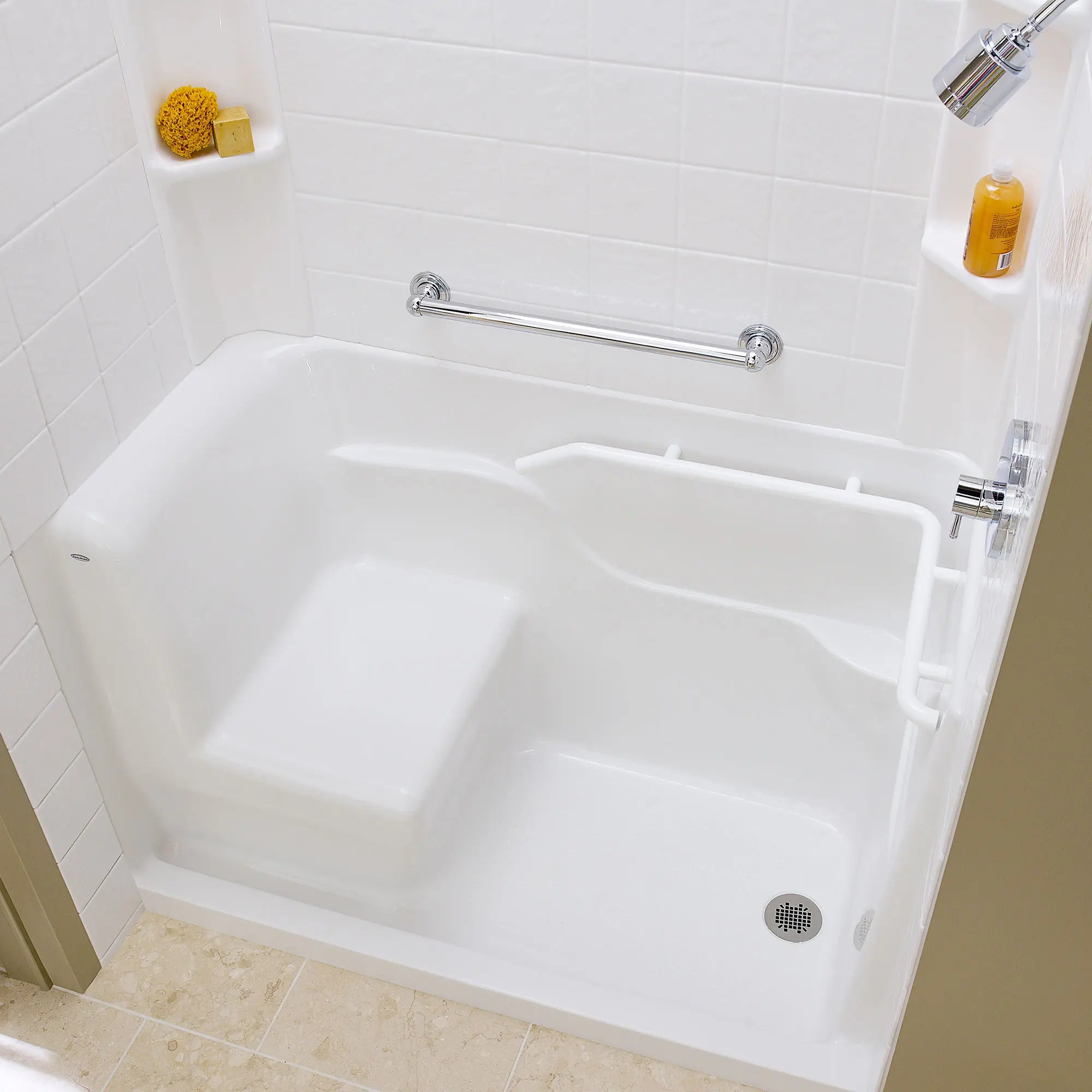 30 x 60 Inch Acrylic Walk-In Shower Base with Right Hand Drain - Slip-Resistant Bathroom Shower Pan for Modern Homes & Apartments