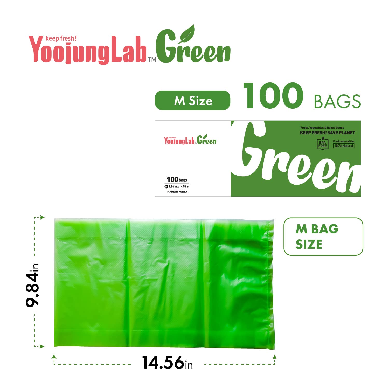 Eco-Friendly Green Food Storage Bags - 200 Count, 9.84