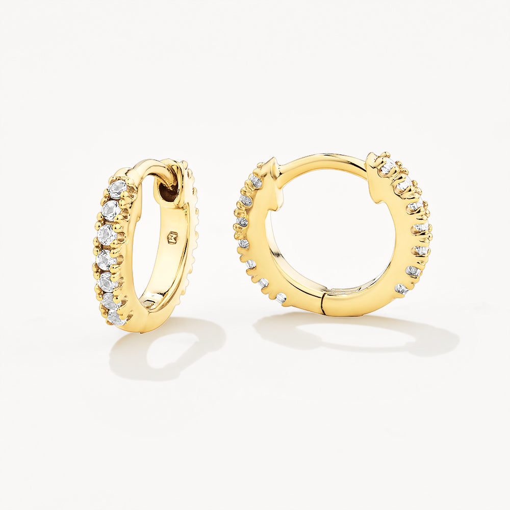 White Topaz Rainbow Huggie Earrings in Gold – Elegant & Dainty Hoop Earrings for Women – Perfect for Everyday Wear, Parties & Special Occasions