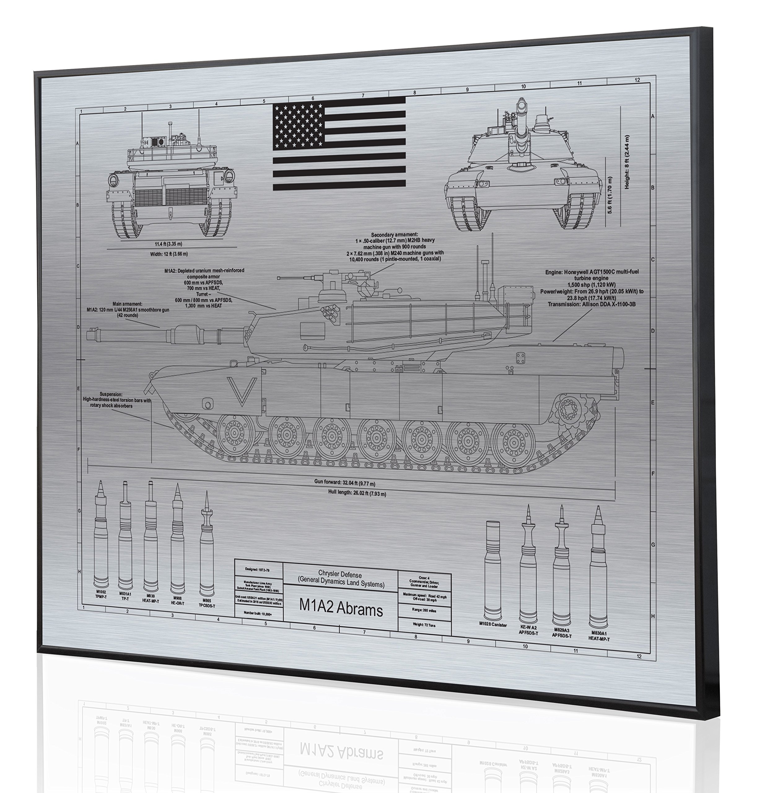Personalized M1A2 Abrams Tank Blueprint Artwork - Laser Engraved Military Gift for Tank Enthusiasts - Perfect for Home Decor, Man Cave, or Military Appreciation Gifts