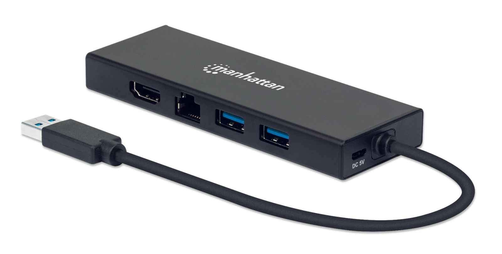 Manhattan 5-in-1 USB-A Hub with Ethernet, HDMI, 2 USB Ports & VGA - Dual Monitor Adapter for Laptop/PC - Portable Docking Station for Home Office & Business Travel