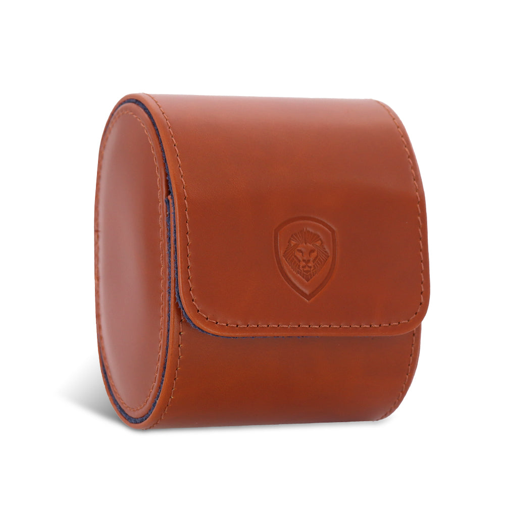 Premium Cognac Embossed Leather Watch Case - Single Watch Storage Holder for Men & Women | Travel, Business & Luxury Gift Scenarios