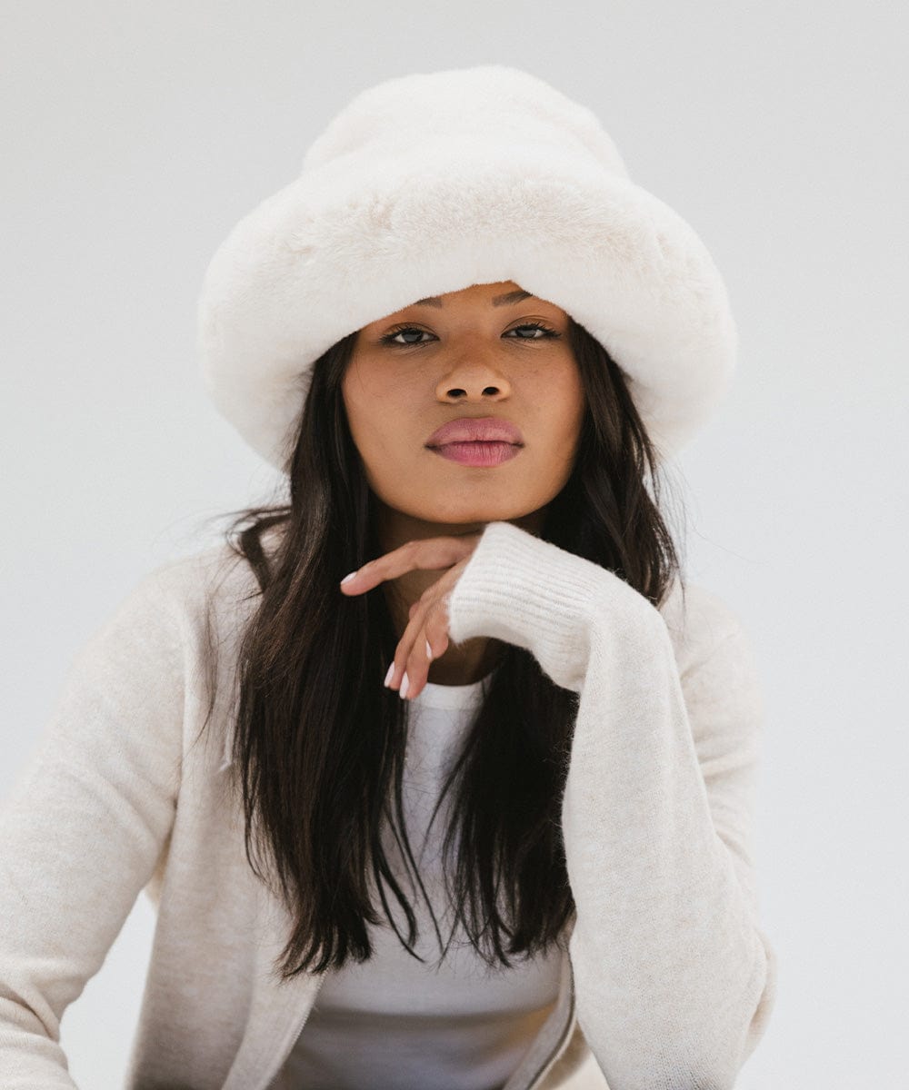 Parker Faux Fur Bucket Hat for Women - Winter Warm Fashion Beanie with Ear Flaps - Perfect for Outdoor Activities, Skiing & Snowboarding