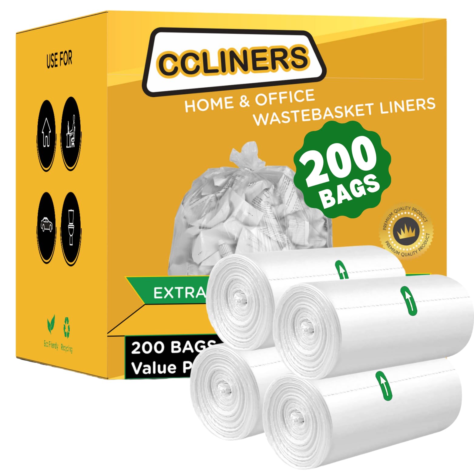 3 Gallon Clear Small Trash Bags - 200 Count | 2-4 Gallon Wastebasket Liners for Bathroom, Home & Office | Durable Plastic Can Liners for Kitchen, Bedroom & Office Bins | Perfect for Daily Waste Disposal & Recycling