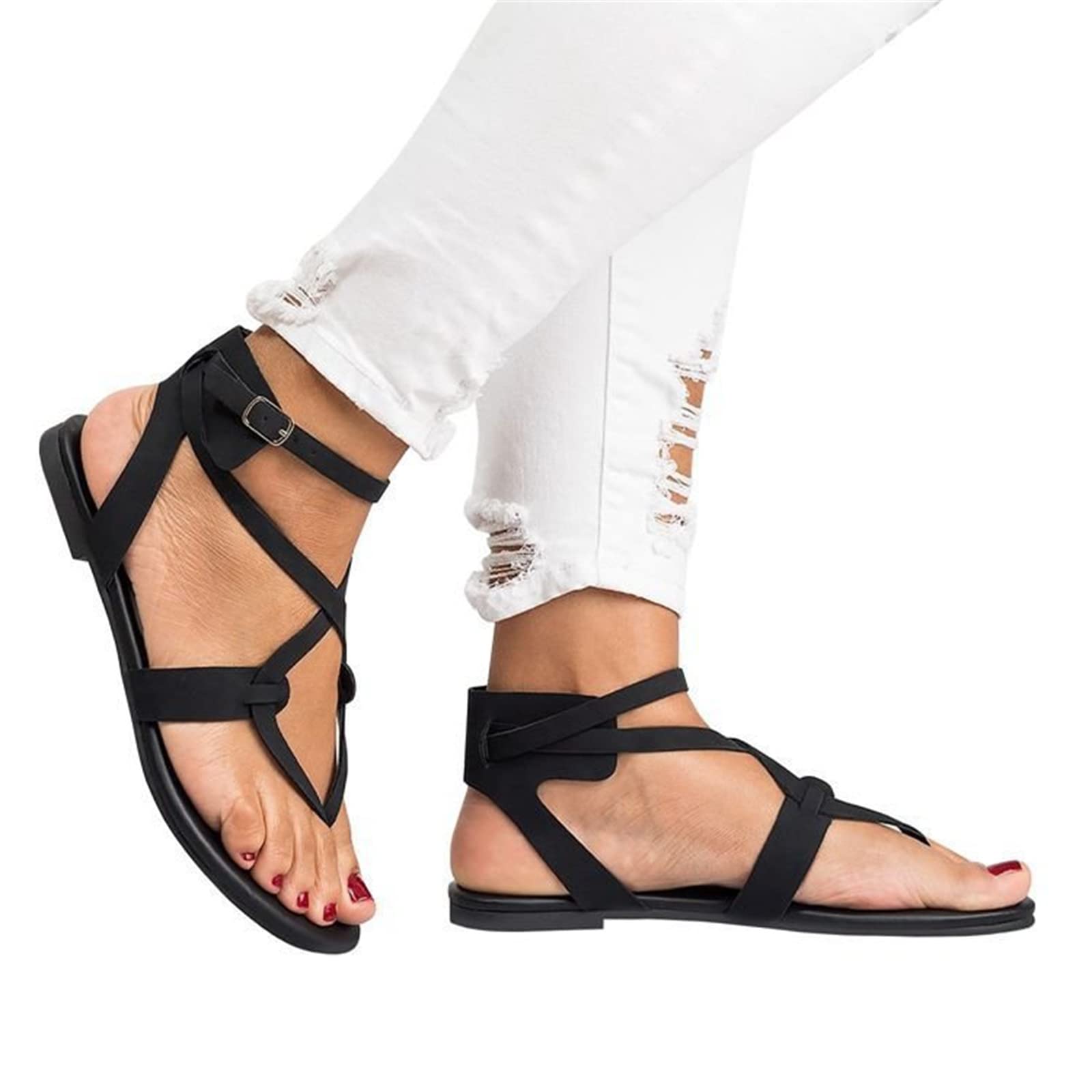 Women's Summer Sandals - Casual Strappy Flat Gladiator Sandals with Clip Toe for Beach, Dressy Occasions & Everyday Wear | Comfortable Thong Flip Flops for Walking, Travel and Vacation