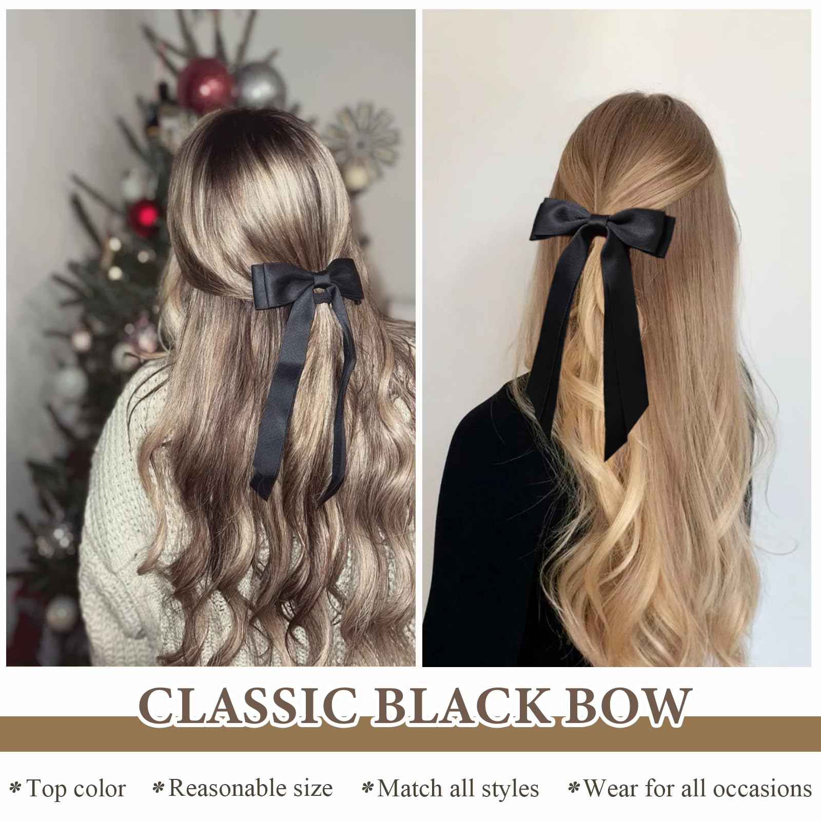 3PCS Elegant Hair Bows Clips for Women & Girls - White, Black & Beige French Barrette Ponytail Ribbon Hair Accessories | Perfect for Weddings, Parties & Daily Styling